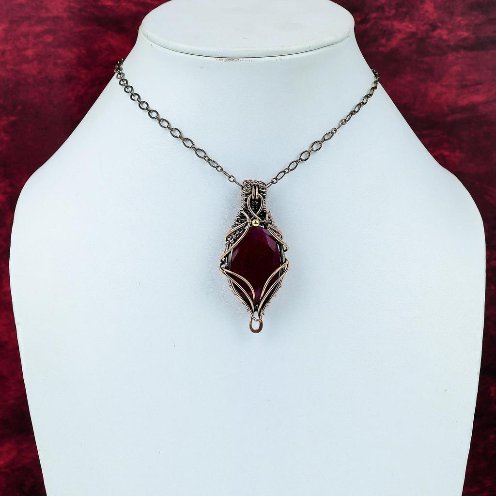 Faceted Kashmir Ruby Pendant Copper Wire Wrapped Jewelry Handmade Gemstone Pendant Unique Pendant Copper Wire Wrap Pendant Gifts For Mother