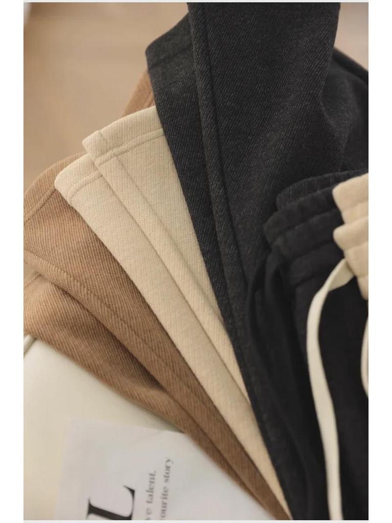 High-Waist Elastic Tweed Wool Pants - Autumn/Winter Women's Wide-Leg Straight Cut with Soft Drape