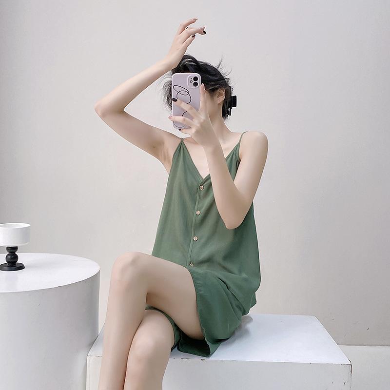 New 1011 Japanese Cotton and Silk Suspender Nightdress Women's Spring Thin Pajamas Loose Long Princess Style Loungewear