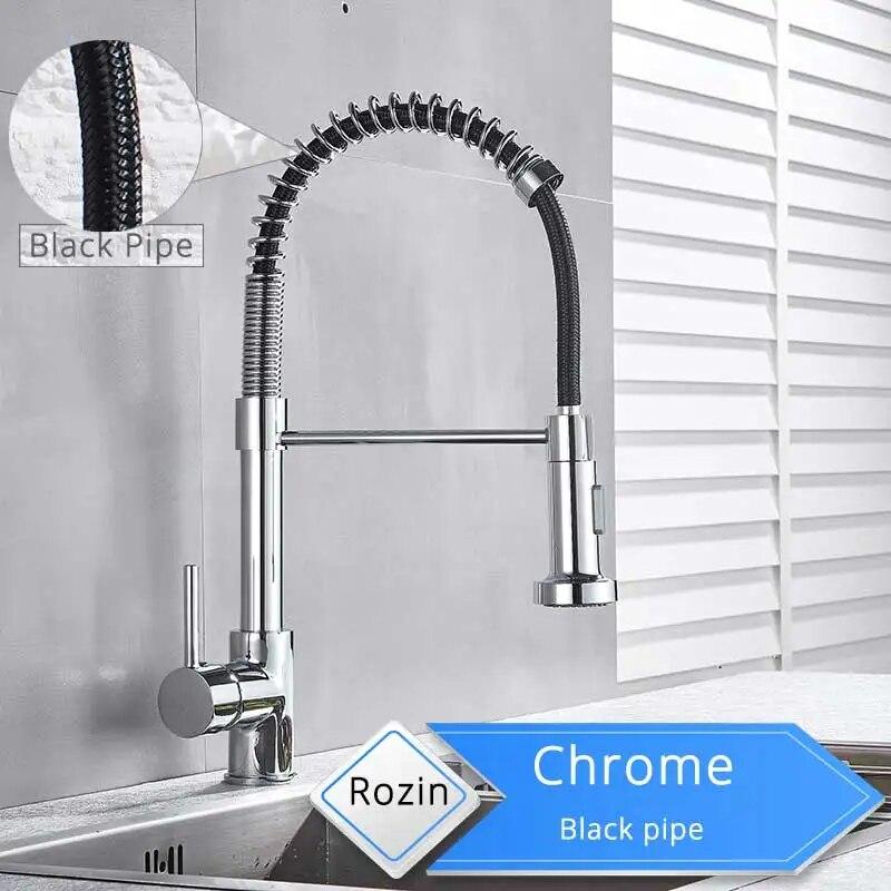 Rozin Matte Black Kitchen Faucet Deck Mounted Mixer Tap 360 Degree Rotation Stream Sprayer Nozzle Kitchen Sink Hot Cold Taps