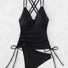2024 European & American Solid Color Tankini with Spaghetti Straps - Women's Conservative Split Bikini Swimwear