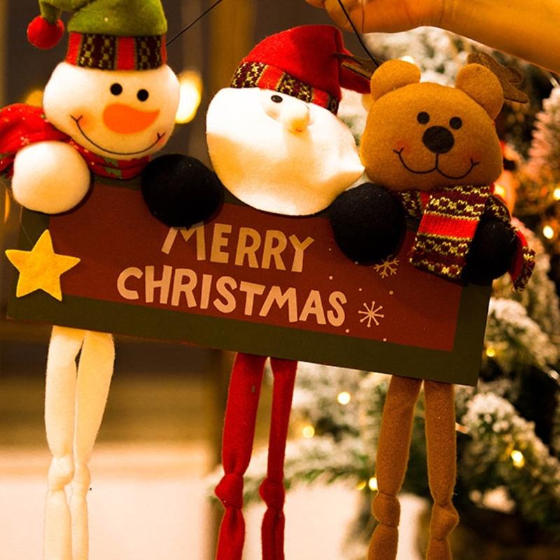 Soft Fabric Santa Deer Hanging Ornament Christmas Tree Decoration For Door Wall Mantels Holiday Party Indoor and Outdoor