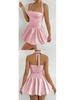 European & American Summer Pleated Backless Lace-up One-Shoulder Princess Dress