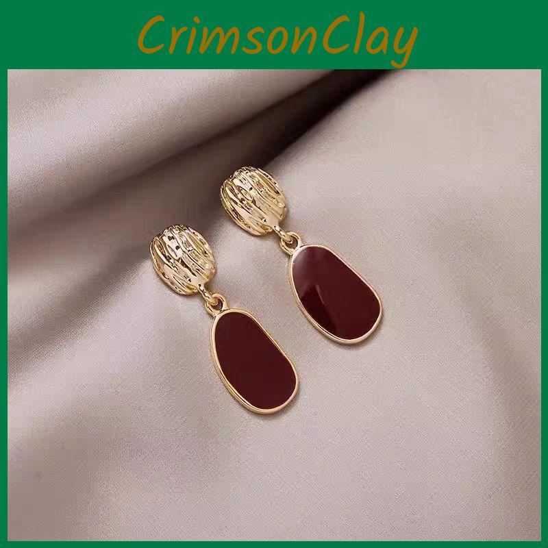 Geometric Alloy Earrings For Women With Retro Red Style And Trend Spring