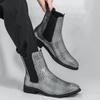 Moda Włoska Marka Modne Męskie Botki Chelsea Luksusowe Złote Wysokiej Klasy Buty Wizytowe do Garnituru Męskie Biznesowe Wysokie Krótkie Botki