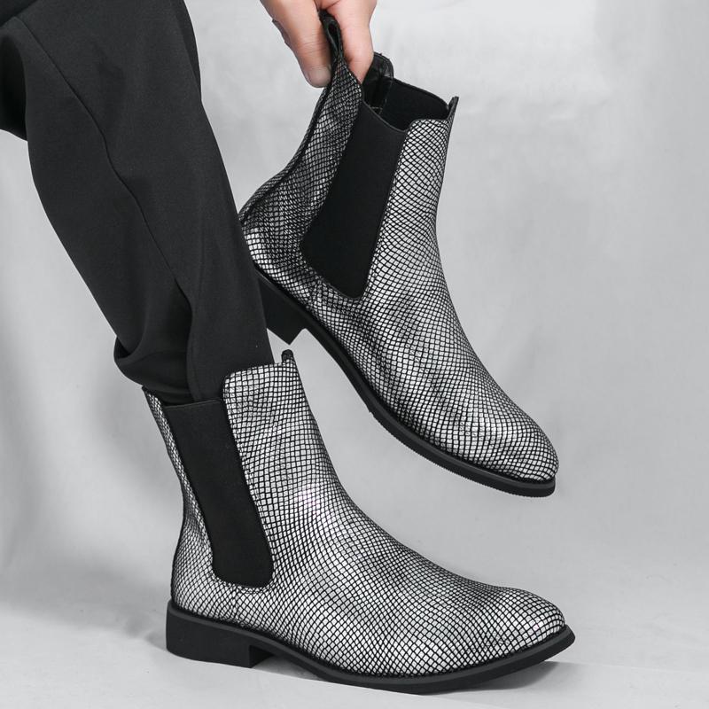 Moda Włoska Marka Modne Męskie Botki Chelsea Luksusowe Złote Wysokiej Klasy Buty Wizytowe do Garnituru Męskie Biznesowe Wysokie Krótkie Botki