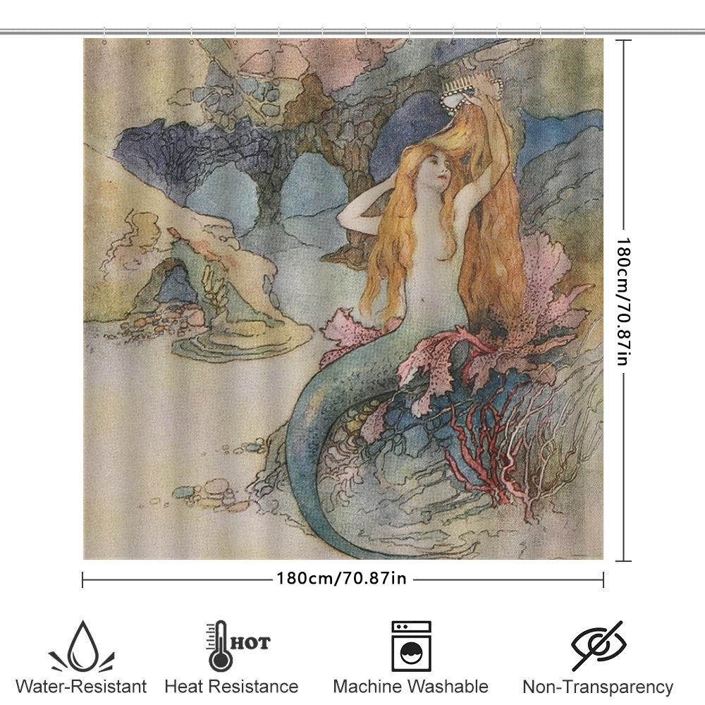 Vintage Red Flower Print Shower Curtain 3D Birds Bath Decoration Home Decor Waterproof Fabric Bathroom Accessories