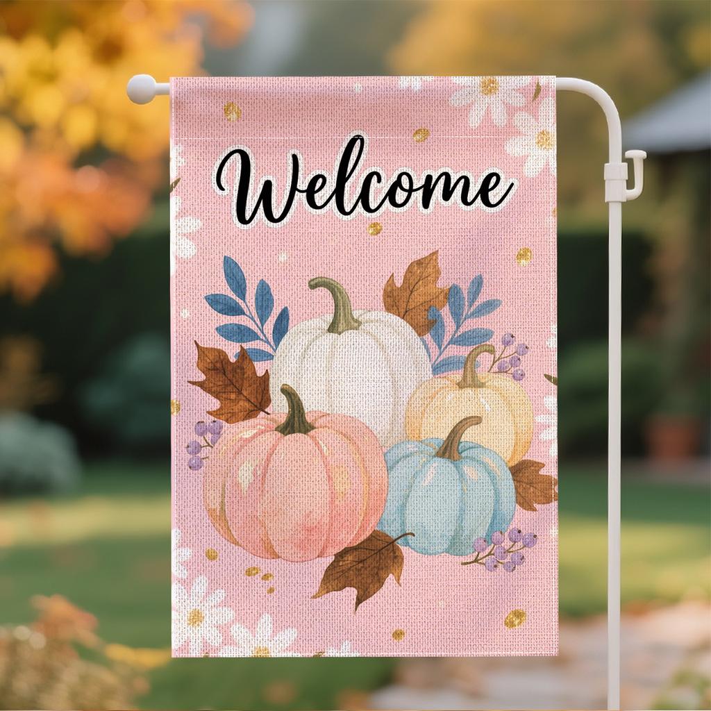 Autumn Harvest Welcome Garden Outdoor Decoration Flag, Thanksgiving Day Double-sided Yard Decoration (excluding Flagpole)