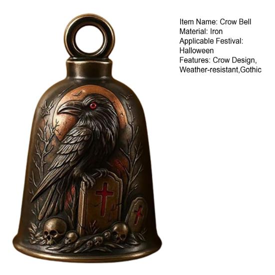 Cemetery Crow Bell Blood Moon Tombstone Crow Bell Gothic Decorative Bell for Halloween Autumn Indoor Outdoor Decor Haunted House Prop