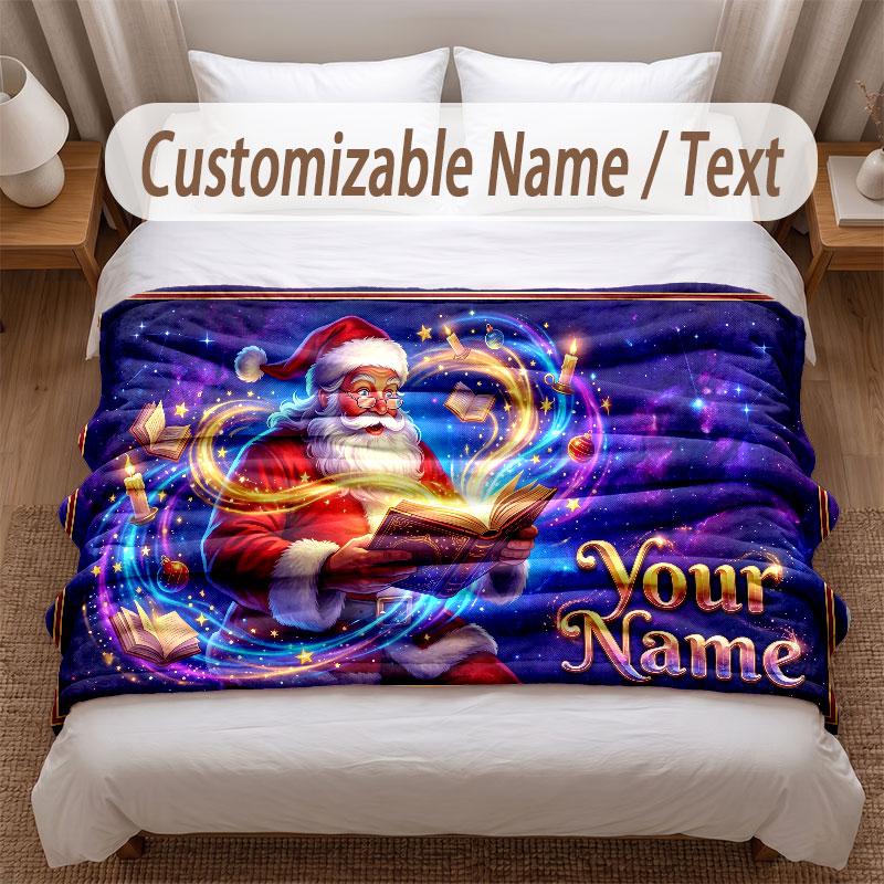 Christmas Theme Soft Blanket Personalized Custom Name Text Print Warm Blanket Home Sofa Bedroom Decor