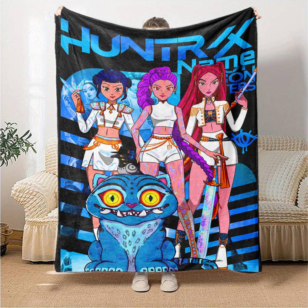 Custom Name Kpop Demon Hunters Theme Printed Blanket Perfect For Couch Bed Travel Outdoor Use Machine Washable Cozy Durable