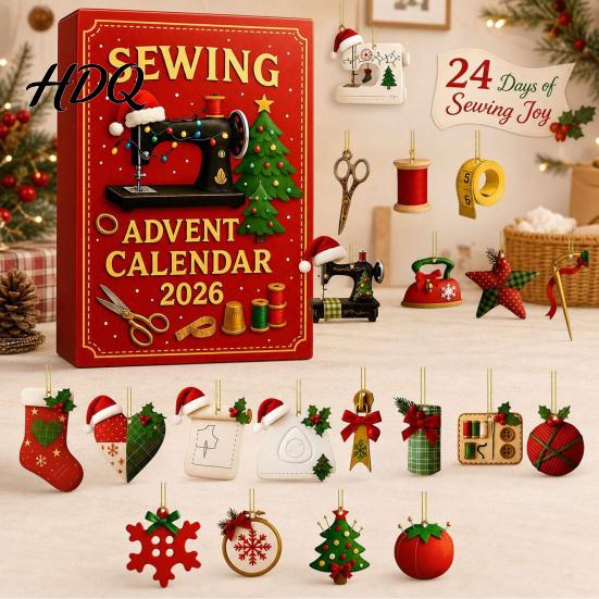 Christmas Holiday Home Decor 2026 Sewing Advent Calendar with Sewing‑Themed 2D Acrylic Ornaments 24‑Days Tree for Crafters Countdown Lovers,