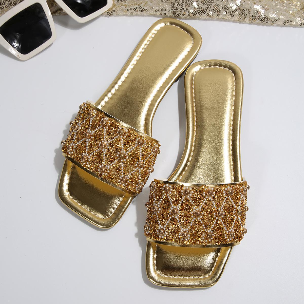 

[Внешняя торговля] Красивые шлепанцы на плоской подошве для женщин, чтобы носить с высококлассной юбкой, французские выходные пляжные сандалии 43 золотой