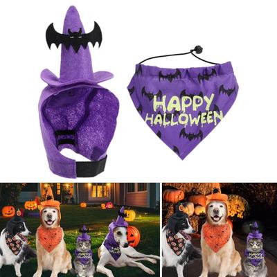 Halloween Pet Costume Funny Hat and Bandana Set,Cute,Sturdy,Creative Fancy Dress Up for Puppy Dogs