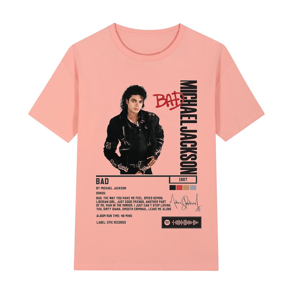 Singer Michael Jackson Bad Album Vintage Tshirt Unisex and Women Summer Clothing Breathable Fashion Round Neck Short Sleeved Top