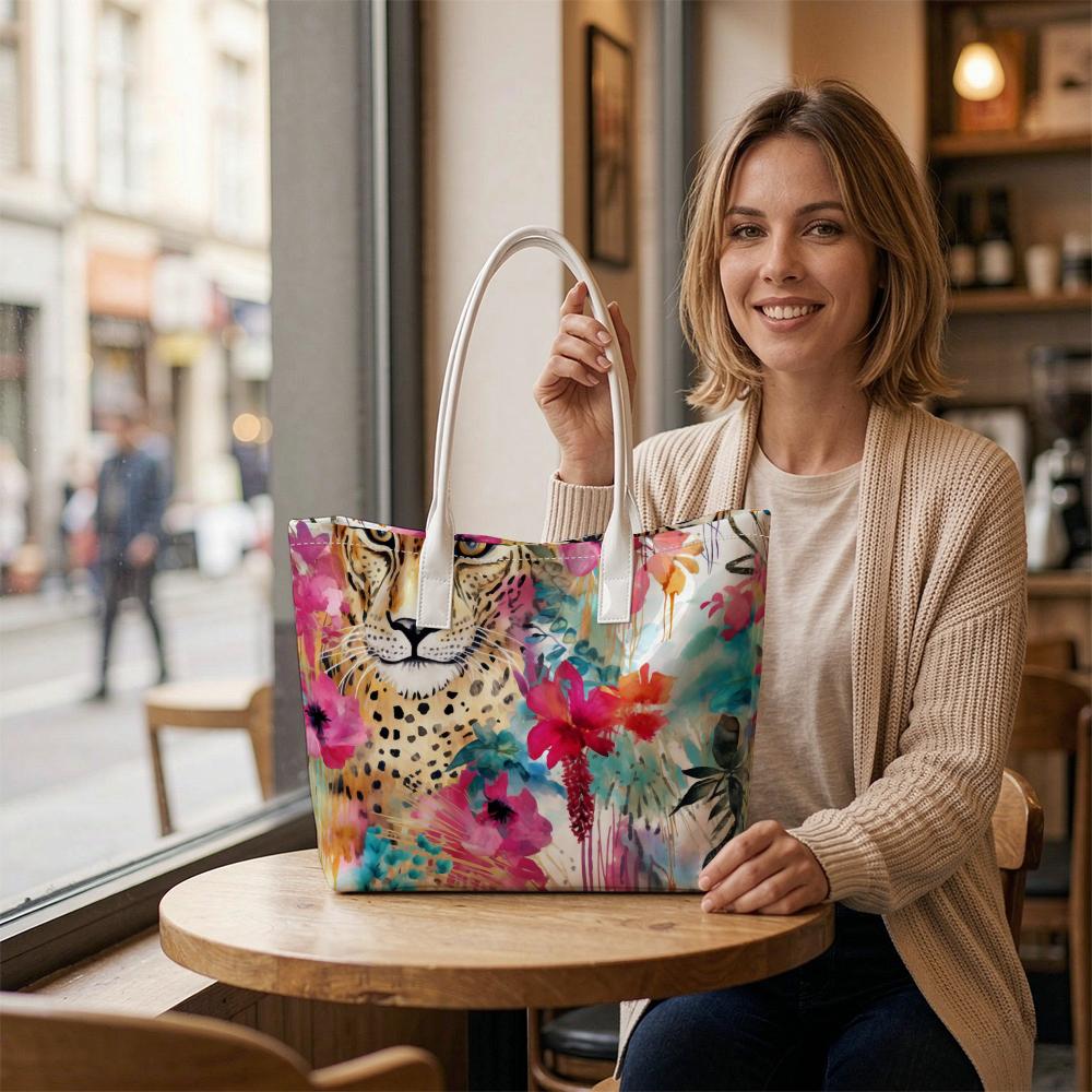 Floral Leopard Print Women Tote Daily Casual Shoulder Bag Stylish Lightweight Shopping Handbag