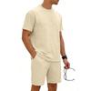 Men's Round Neck Checkered Casual Short Sleeve Drawstring Shorts Set