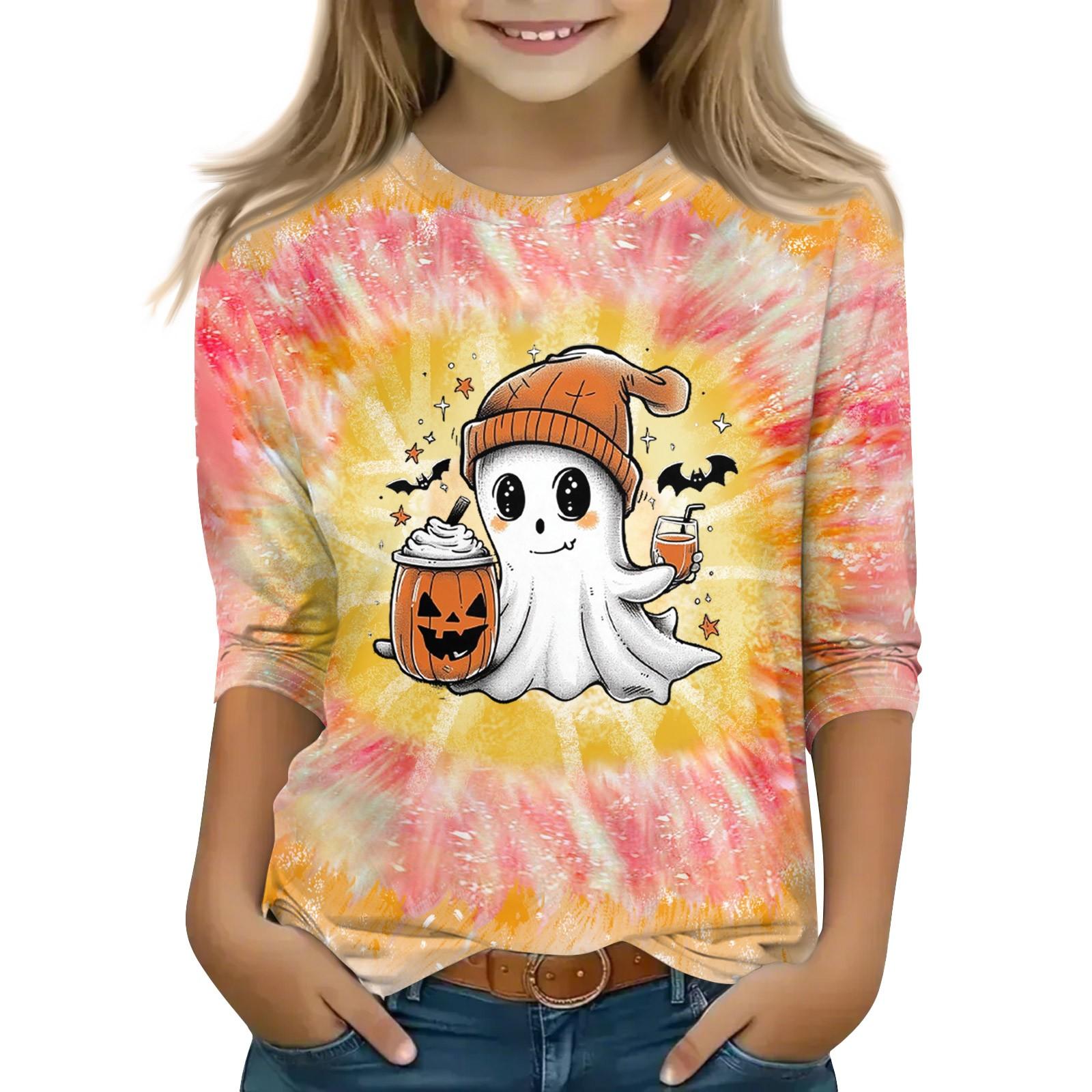 

Print Tops For Youth Girls 5-16 Years Round Neck 3/4 Sleeves T-Shirts Trendy Tops Outfit Tees 110