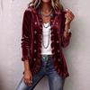 Cardigan Lungo in Velluto da Donna con Bordi Arricciati e Chiusura a Bottoni