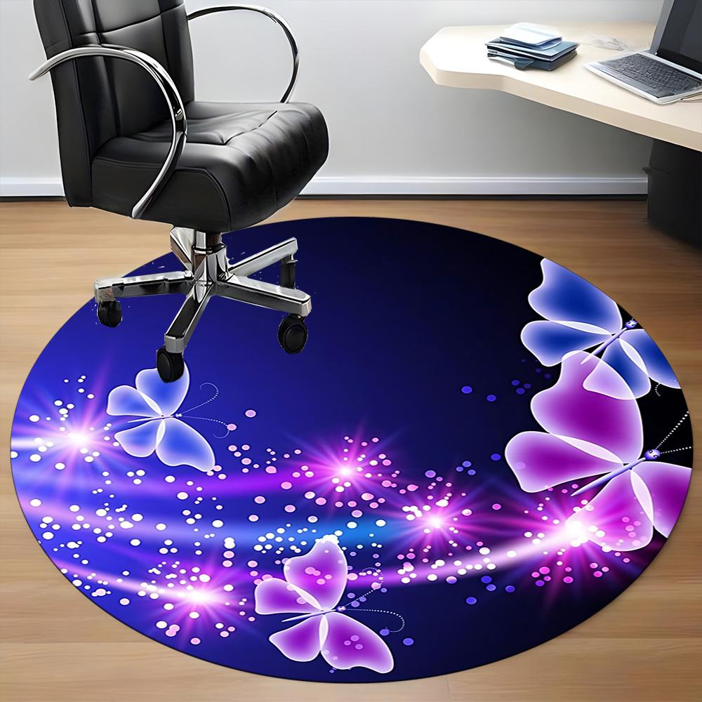 1pc Butterfly Night Light Carpet for Office Non-Slip, Round Carpet, Soft & Comfortable, Carpet for Office, Lightweight Round Floor Mat