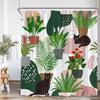 Cat Shower Curtain Cartoon Animal Potted Plant Greenery Black Cat Abstract Nordic Bathroom Decor Minimalist Bathtub Curtain
