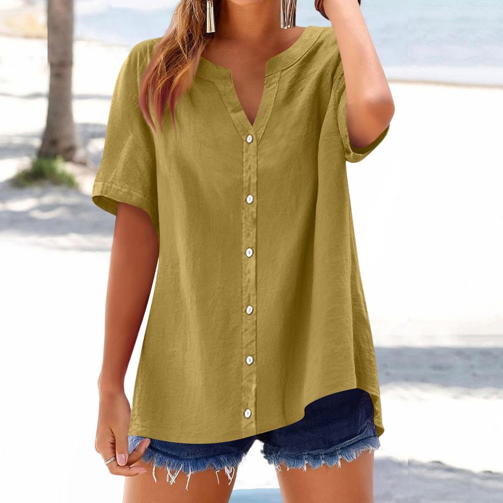 Women's Fashion Loose Casual Summer V-neck Short Sleeve T-shirt