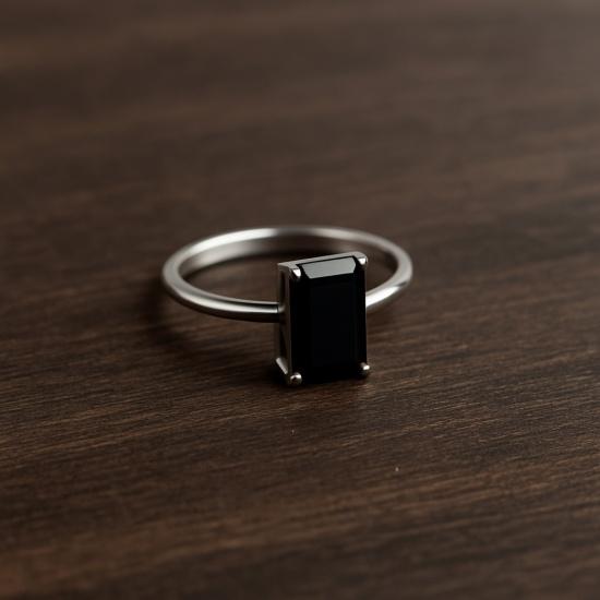 Black Onyx Ring, 925 Sterling Silver, Handcrafted Rectangular Shaped Gemstone, Minimalist Geometric Ring