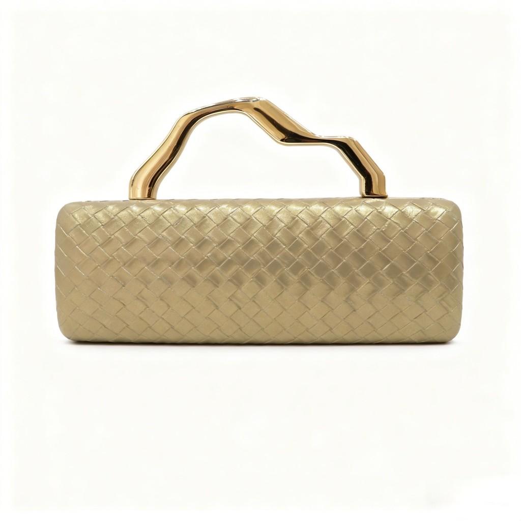 Pu Gold Woven Evening Bag With Magnetic Closure For Formal Events And Night Out