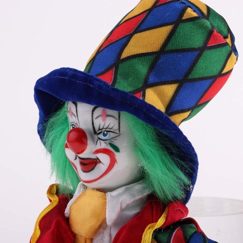 Porcelain Clown Figurine Doll Circus Entertainer Sculpture With Colorful Costume Great For Home Office Shelf Display