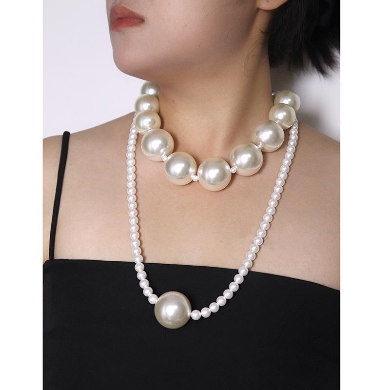 European and American Geometric Double-layer Round Pearl Necklace Accessories Women's Sweater Chain Light Luxury Item