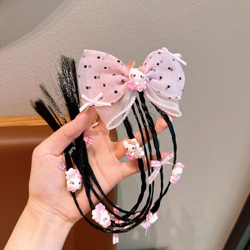 Children's Wig, Girl's Braided Ponytail Hair Tie, Girl's Bow Hair Accessory