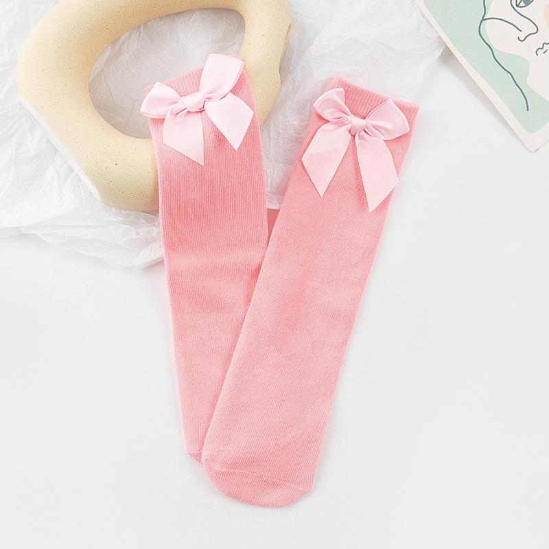 

Девичьи носки до середины икры из хлопка конфетных цветов с бантом для весны, лета и осени 3-12 years розовый