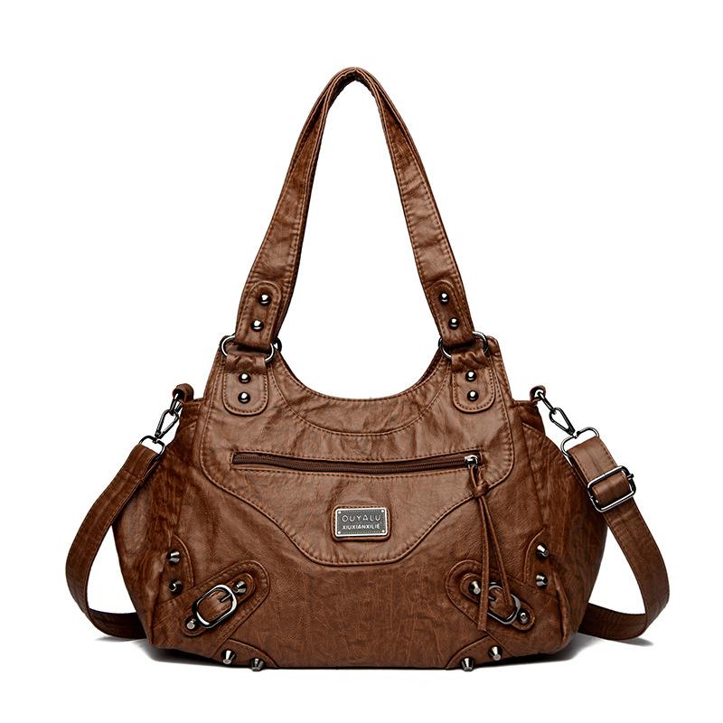 Retro-style Shoulder Bag with Studded Details, High-quality Crossbody Bag, Large Capacity, Solid Color Handbag for Women.