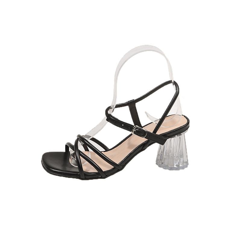 

High heels femininity high sense simple new summer large size transparent thick heel with word fashion sandals 35