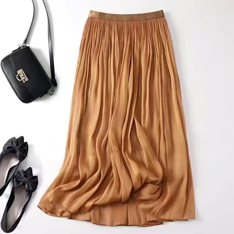 Senior Sense of Flow Light Half-body Skirt Gauze Skirt Female Beaded Skirt Temperament Long Section Mesh Half-body Skirt High-waisted Thin Summer