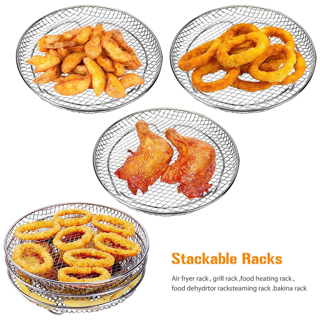 Air Fryer Rack Stackable Grid Grilling Racks 3-layers Stainless Steel Air Fryer Basket Tray Steam Rack Home Kitchen Accessories