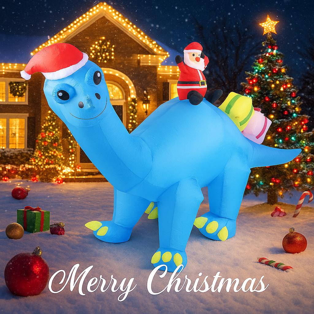 6.56FT Inflatable Toy Blue Dinosaur Santa Xmas Yard Lawn Party Decoration With LED Light Christmas Home Supplies Ornaments Gifts