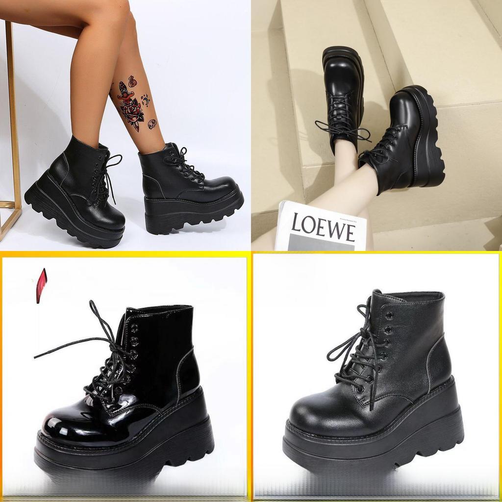 Martin Boots For Women With 20cm Platform Thick Sole Waterproof Heeled Ankle Boots Spring