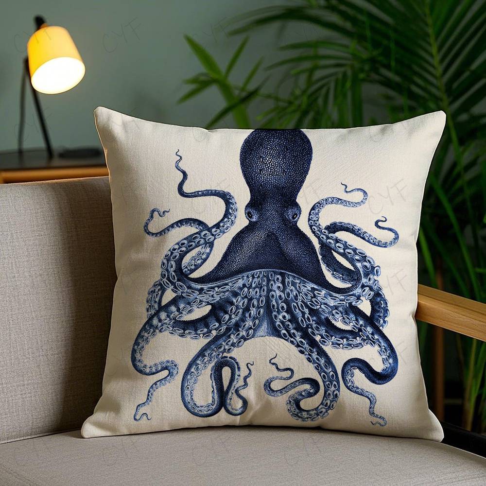 Blue Sea Creature Coral Shrimp Pillow Case Custom Printed Brushed Fleece Pillow, Baby Skin-Touch, Eco-Friendly Dye-Sublimation C