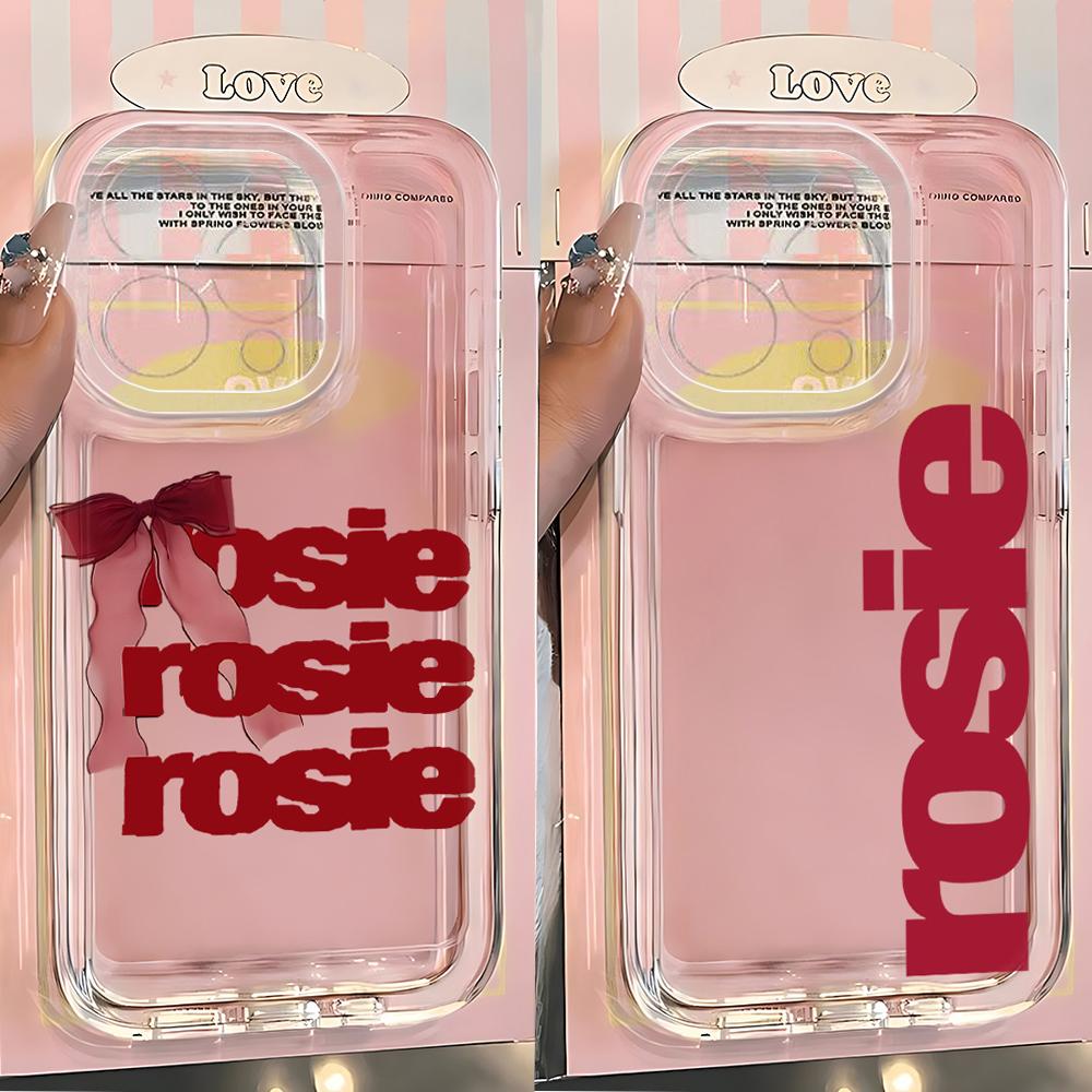 Ins Korean Pink Letter r-rosie Phone Case For iPhone 17 16 15 14 13 12 11 Mini Pro Max X XR 7 8 Air Plus Transparent Back Cover