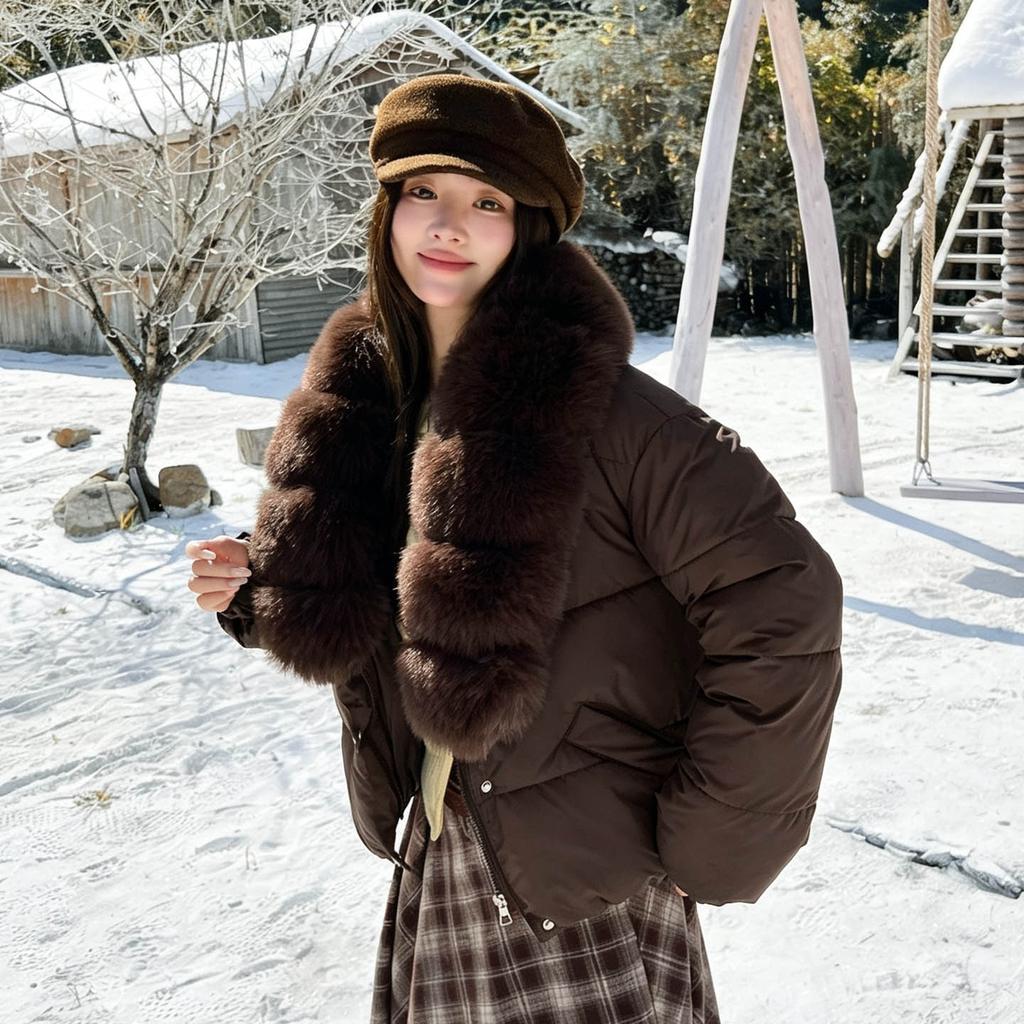 Big fur collar short cotton clothes new women's autumn and winter loose thickened small thin versatile warm cotton clothes