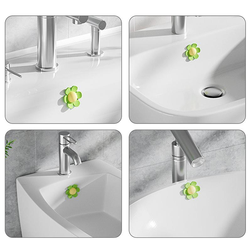 5Pcs Flower Shape Bathroom Silicone Wash Basin Overflow Ring Kitchen Sink Washbasin Drain Seal Stopper Bathtub Drain Cap Plug