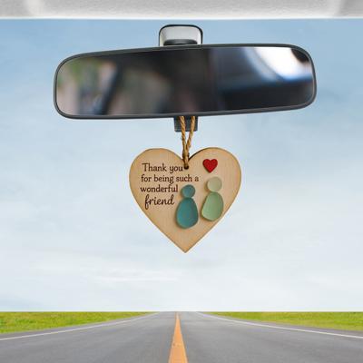 Freundschaft Herz Andenken Holzherz Anhänger Handgefertigte Seeglas Kunst Hängedekoration mit Warmer Botschaft Geschenk für Freunde