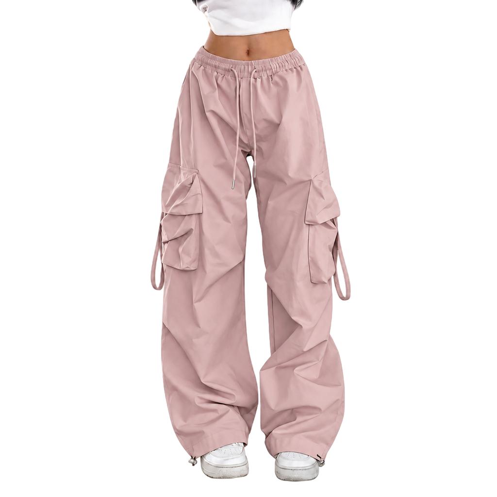 Women's High Street Cargo Pants, Loose Straight Wide Leg with Big Pockets, Vintage Casual Trousers