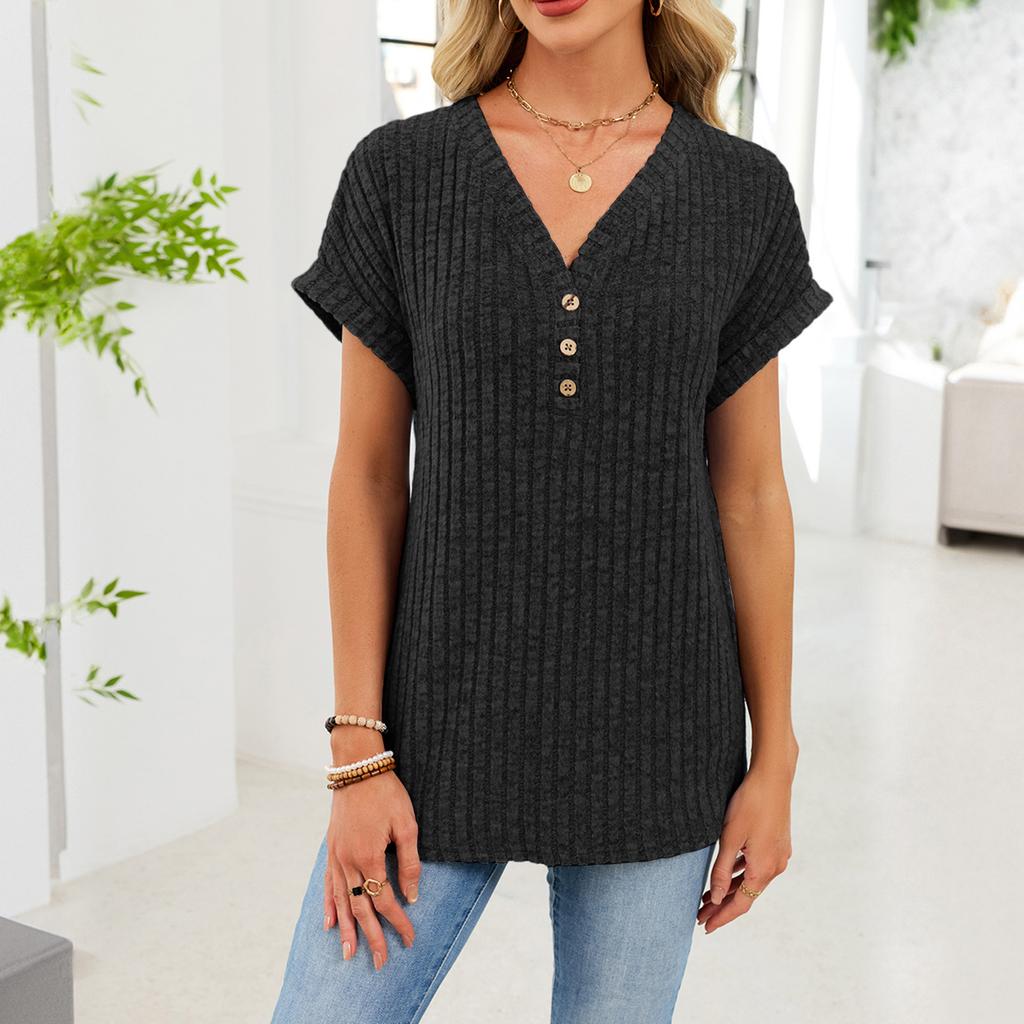 Women's Casual Fashion Comfortable V-Neck Button-Up Loose-Fit Top