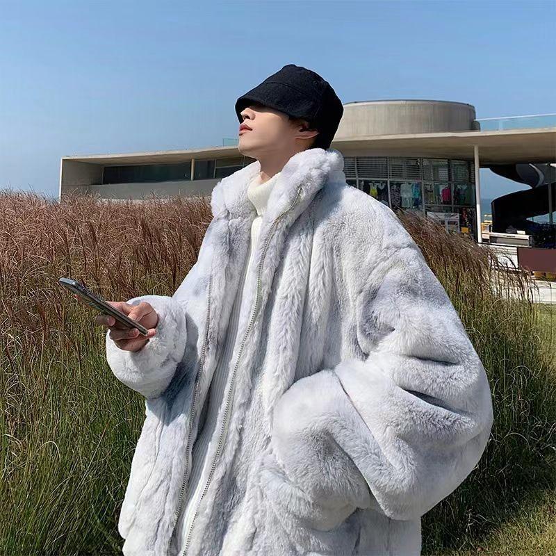 2 new autumn and winter couples wear imitation fur jacket fashion tie-dye thickened cotton-padded clothes men's and women's jackets loose