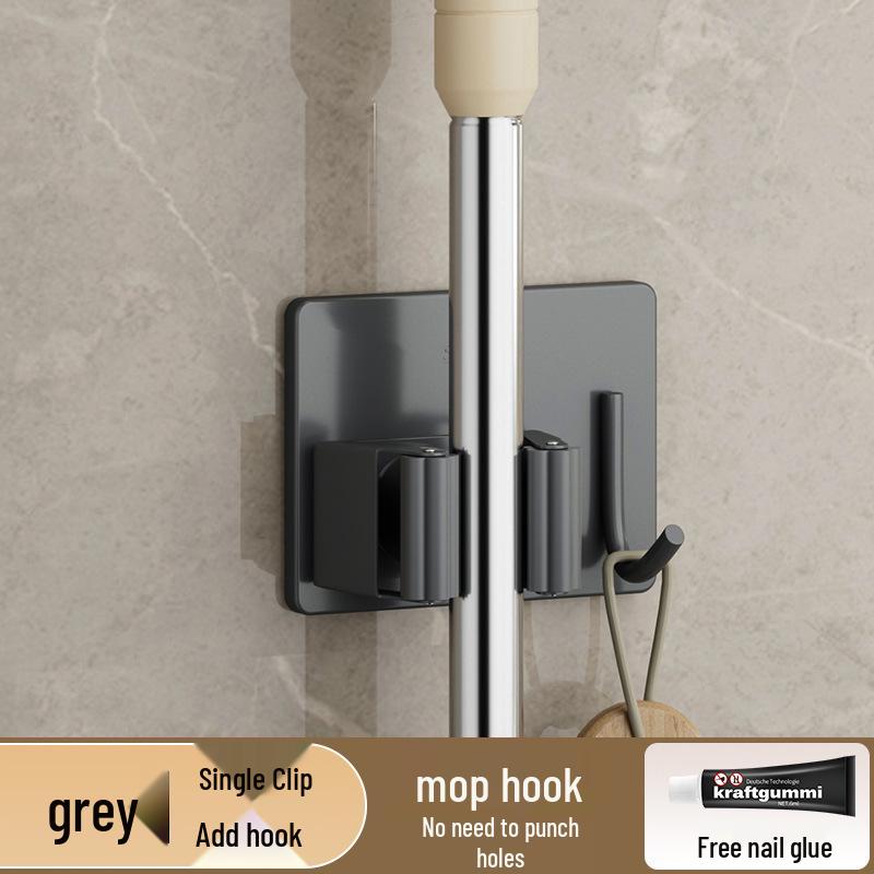 304 Stainless Steel No-Punch Mop and Broom Hook for Bathroom Storage