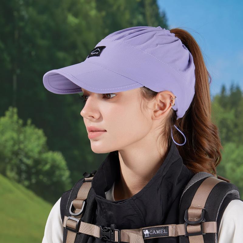 Summer Outdoor Breathable Empty Top Hat Can Be Tied Ponytail Duck Tongue Baseball Cap Foldable Brim Sun Protection Sun Hat Children