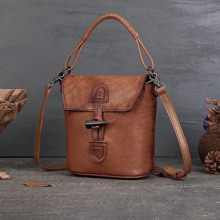 

2024 Women s Retro Cowhide Bucket Bag - Versatile & Exquisite Crossbody Handbag чёрный