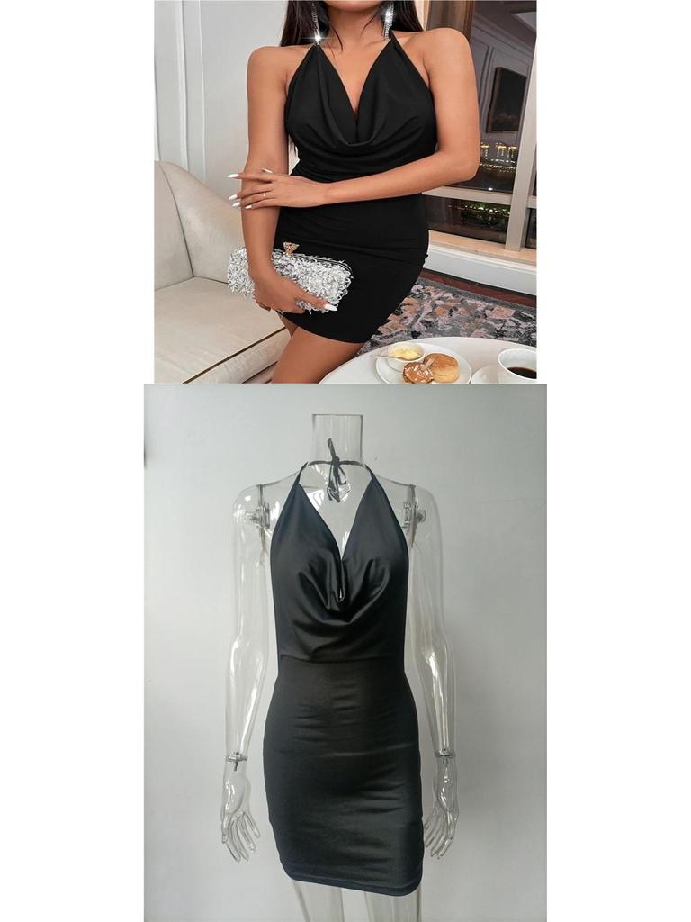 2026 Spring/Summer European & American Women's Fashion: Sexy Slit Bow Backless Halter Dress